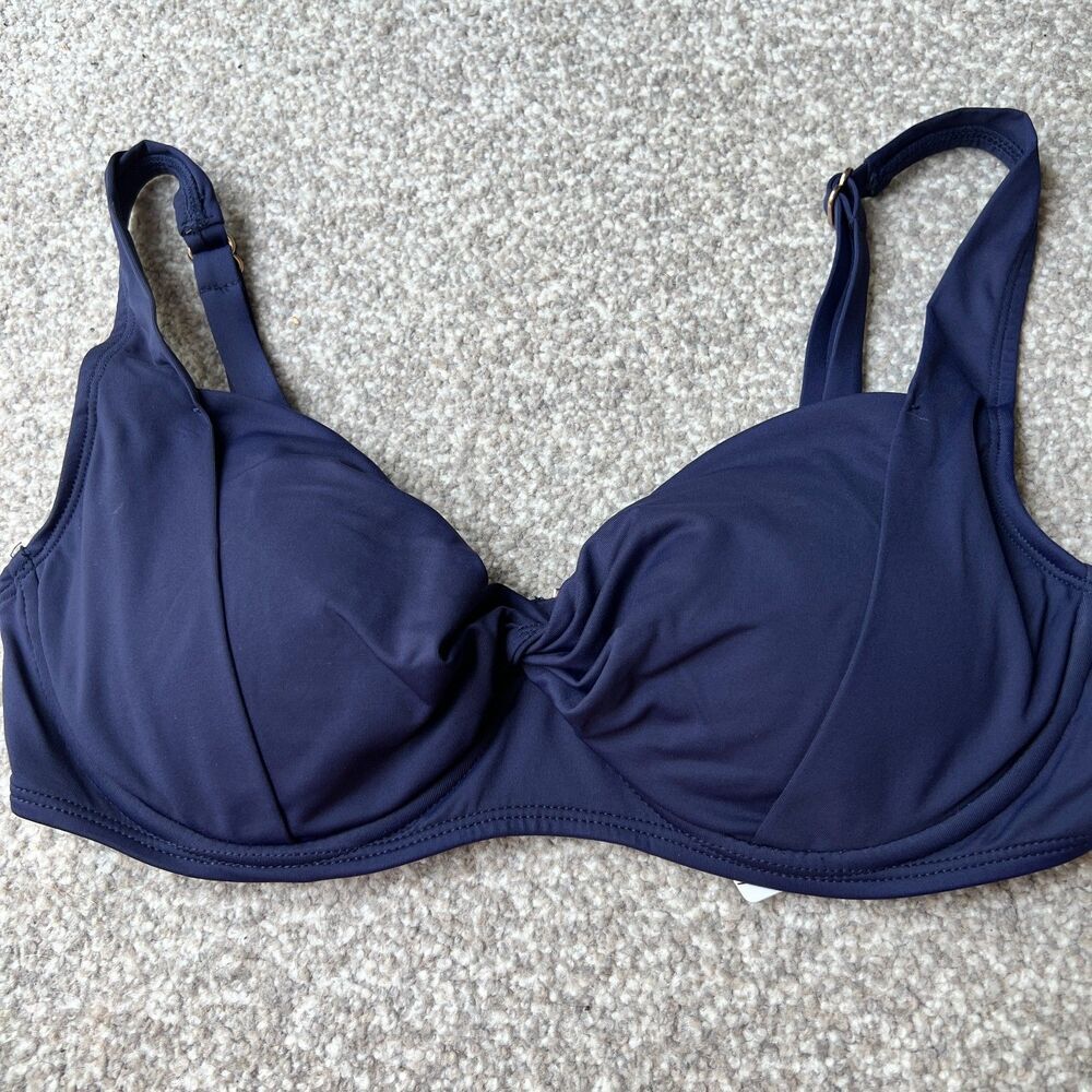 Anne Cole Bikini Womens sz 34C 36B Navy Twist Swim Top Underwire Support‎